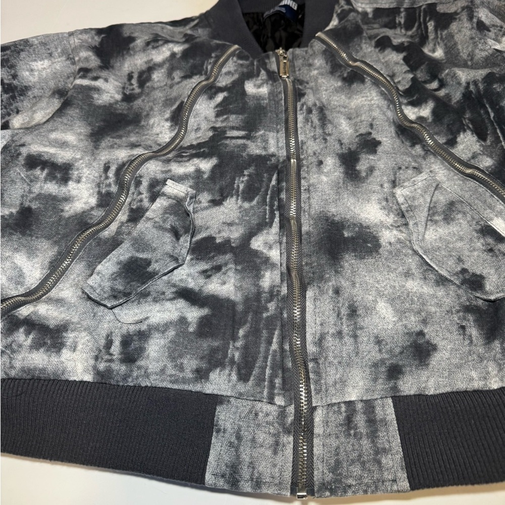 Men’s BEGOING bomber jacket with a gray and black watercolor pattern size M - Picture 12 of 14